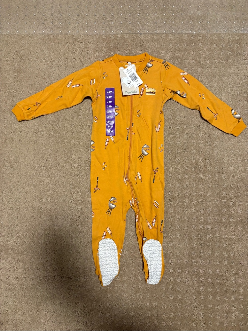 Pekkle Yellow Baby One-Piece Footed Pajamas - Barbeque